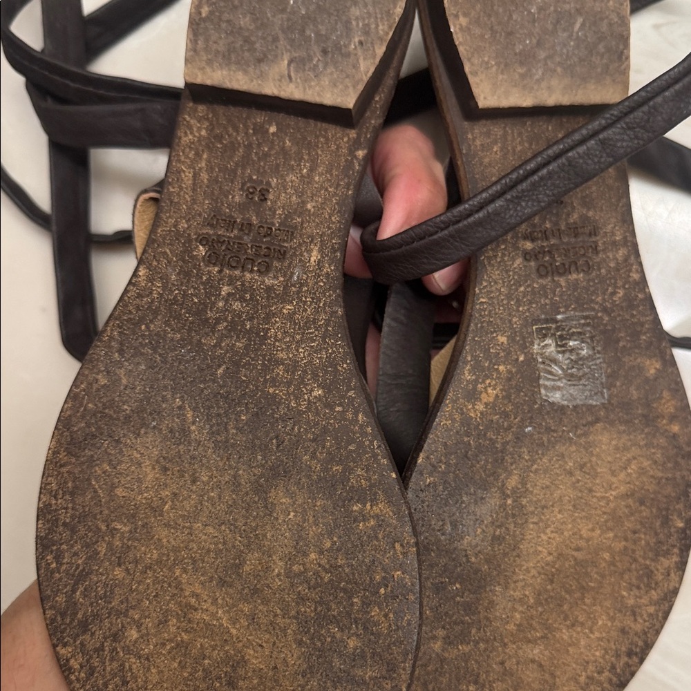 Leather Lace-Up wrap Sandals with Red Heart Accents - Picture 4 of 4